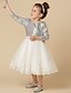 baratos Vestidos para Menina das Flores de Casamento-Princesa Até os Joelhos Vestido para Meninas das Flores - Tule / Paetês Manga 3/4 Decorado com Bijuteria com Laço(s) / Faixa / Fita de LAN TING BRIDE®