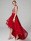 cheap Prom Dresses-A-Line Sparkle &amp; Shine Dress Cocktail Party Asymmetrical Sleeveless Jewel Neck Satin with Bow(s) Sequin 2022 / Prom / High Low / Keyhole