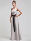 cheap Bridesmaid Dresses-Sheath / Column One Shoulder Floor Length Satin Chiffon Bridesmaid Dress with Beading / Side Draping / Ruched by LAN TING BRIDE®