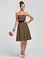 cheap Bridesmaid Dresses-Sheath / Column Strapless Knee Length Satin Bridesmaid Dress with Draping / Sash / Ribbon