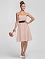 cheap Bridesmaid Dresses-Sheath / Column Strapless Knee Length Satin Bridesmaid Dress with Draping / Sash / Ribbon