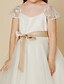 cheap Flower Girl Dresses-A-Line Tea Length Flower Girl Dress First Communion Cute Prom Dress Lace with Sash / Ribbon Fit 3-16 Years