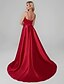 זול שמלות ערב-גזרת A אלגנטית שמלה ארוסים שובל קורט ללא שרוולים צווארון V טנסל עם קפלים 2022 / ערב רישמי