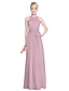 cheap Bridesmaid Dresses-Sheath / Column Jewel Neck Floor Length Chiffon Bridesmaid Dress with Sash / Ribbon / Pleats / Ruched / See Through