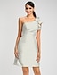 cheap Bridesmaid Dresses-Sheath / Column One Shoulder Knee Length Taffeta Bridesmaid Dress with Side Draping / Ruffles by LAN TING BRIDE®