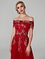 cheap Evening Dresses-A-Line Prom Formal Evening Dress Off Shoulder Short Sleeve Floor Length Organza with Embroidery Appliques 2020