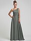 cheap Bridesmaid Dresses-Sheath / Column One Shoulder Floor Length Satin Chiffon Bridesmaid Dress with Beading / Side Draping / Ruched by LAN TING BRIDE®