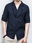 cheap Men&#039;s Shirts-Men&#039;s Daily Shirt Solid Colored Long Sleeve Tops Linen Basic V Neck White Navy Blue Beige