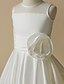 cheap Flower Girl Dresses-A-Line Tea Length Flower Girl Dresses Wedding Taffeta Sleeveless Jewel Neck with Flower / First Communion