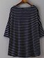 cheap Plus Size Tops-Women&#039;s Blouse Striped Round Neck Navy Blue White Black Daily Holiday Print Clothing Apparel Basic / Summer / Loose Fit