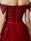 cheap Evening Dresses-A-Line Floral Dress Prom Formal Evening Sweep / Brush Train Off Shoulder Sleeveless Tulle Over Lace with Appliques 2022