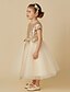 tanie Sukienki dla małych druhen-Księżniczka Lekko nad kolana Sukienki dla dziewczynek w kwiaty Korowód Tiul Krótki rękaw Zaokrąglony z Kokardki 2022