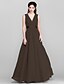 cheap Bridesmaid Dresses-A-Line Bridesmaid Dress V Neck Sleeveless Open Back Floor Length Chiffon with Sash / Ribbon / Bow(s) / Side Draping