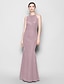 cheap Bridesmaid Dresses-Mermaid / Trumpet Halter Neck / Jewel Neck Floor Length Chiffon Bridesmaid Dress with Criss Cross