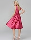 cheap Cocktail Dresses-A-Line Minimalist Elegant Cocktail Party Prom Valentine&#039;s Day Dress V Wire Sleeveless Knee Length Satin with Sash / Ribbon 2022