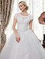 cheap Wedding Dresses-A-Line Wedding Dresses Scoop Neck Floor Length Satin Lace Over Tulle Cap Sleeve Romantic Illusion Detail with Crystals Appliques 2022