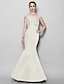 cheap Bridesmaid Dresses-Mermaid / Trumpet V Neck Floor Length Satin Bridesmaid Dress with Criss Cross by LAN TING BRIDE®