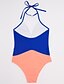 cheap Women&#039;s Swimwear &amp; Bikinis-Women&#039;s Plunging Neckline / Color Block Yellow Blue One-piece Swimwear - Color Block S M L / Wireless / Padded Bras