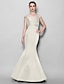 cheap Bridesmaid Dresses-Mermaid / Trumpet V Neck Floor Length Satin Bridesmaid Dress with Criss Cross by LAN TING BRIDE®