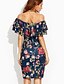 cheap Women&#039;s Dresses-Women&#039;s Off Shoulder Party Street chic Slim Bodycon Dress - Floral Boat Neck Summer White Navy Blue M L XL / Ruffle