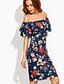 cheap Women&#039;s Dresses-Women&#039;s Off Shoulder Party Street chic Slim Bodycon Dress - Floral Boat Neck Summer White Navy Blue M L XL / Ruffle