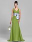 cheap Bridesmaid Dresses-Mermaid / Trumpet Bridesmaid Dress V Neck Sleeveless Elegant Sweep / Brush Train Taffeta with Bow(s) / Criss Cross / Ruched 2022