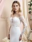 billige Brudekjoler-Mermaid / Trumpet Wedding Dresses Bateau Neck Court Train Chiffon Corded Lace Long Sleeve Romantic Sexy See-Through Backless Illusion Sleeve with Buttons Appliques 2022 / Royal Style