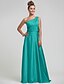 cheap Bridesmaid Dresses-Sheath / Column One Shoulder Floor Length Satin Chiffon Bridesmaid Dress with Beading / Side Draping / Ruched by LAN TING BRIDE®