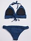 cheap Women&#039;s Swimwear-Women&#039;s Swimwear Bikini Swimsuit Blue Halter Neck Bathing Suits