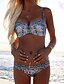 cheap Bikinis-Women&#039;s Bandeau Boho Bikini Swimsuit Beaded Print Floral Strap Swimwear Bathing Suits Blue / Sexy