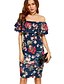 cheap Women&#039;s Dresses-Women&#039;s Off Shoulder Party Street chic Slim Bodycon Dress - Floral Boat Neck Summer White Navy Blue M L XL / Ruffle