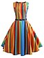 baratos Vestidos Estampados-Mulheres Anos 50 Vintage Evasê Vestido - Estampado, Listrado Arco-Íris Altura dos Joelhos