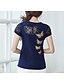 cheap Plus Size Tops-Women&#039;s T shirt Floral V Neck Daily Lace Print Short Sleeve Slim Tops Basic Blue White Fuchsia