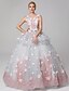cheap Evening Dresses-Ball Gown Peplum Dress Quinceanera Floor Length Sleeveless Jewel Neck Lace Over Tulle with Bow(s) Pattern / Print Appliques 2022 / Formal Evening