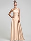 cheap Bridesmaid Dresses-Sheath / Column One Shoulder Floor Length Satin Chiffon Bridesmaid Dress with Beading / Side Draping / Ruched by LAN TING BRIDE®