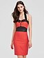 cheap Women&#039;s Dresses-Women&#039;s Bodycon Knee Length Dress Red Sleeveless Red Polka Dot Split Fall Summer Halter Neck Vintage Sophisticated Belt Not Included Slim S M L XL XXL 3XL / Plus Size / Plus Size