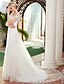 Χαμηλού Κόστους Νυφικά Φορέματα-Γραμμή Α Φορεματα για γαμο Ώμοι Έξω Ουρά μέτριου μήκους Δαντέλα Τούλι Ιμάντες Ρομαντικό Λεπτομέρεια ψευδαίσθησης με Πέρλες Χάντρες 2022 / Ψευδαίσθηση / Βασιλικό στυλ