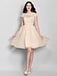 cheap Bridesmaid Dresses-A-Line Scoop Neck Knee Length Lace / Organza Bridesmaid Dress with Lace by LAN TING BRIDE® / See Through
