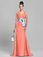 cheap Bridesmaid Dresses-Mermaid / Trumpet Bridesmaid Dress V Neck Sleeveless Elegant Sweep / Brush Train Taffeta with Bow(s) / Criss Cross / Ruched 2022