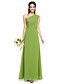 cheap Bridesmaid Dresses-Sheath / Column One Shoulder Floor Length Chiffon Bridesmaid Dress with Pleats / Side Draping