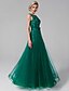 cheap Prom Dresses-A-Line Elegant Dress Prom Formal Evening Floor Length Sleeveless Scoop Neck Tulle with Beading Appliques 2024