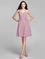 cheap Bridesmaid Dresses-A-Line Bridesmaid Dress Halter Neck Sleeveless Knee Length Georgette with Sash / Ribbon / Side Draping