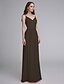 cheap Bridesmaid Dresses-Sheath / Column Spaghetti Strap Floor Length Chiffon Bridesmaid Dress with Lace by LAN TING BRIDE®