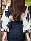 cheap Plus Size Tops-Women&#039;s Shirt Floral V Neck Daily Holiday Print 3/4 Length Sleeve Tops Streetwear Beige / Lantern Sleeve