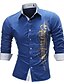 cheap Men&#039;s Casual Shirts-Men&#039;s Shirt Letter Button Down Collar White Black Blue Red Navy Blue Long Sleeve Plus Size Daily Work Print Slim Tops Basic / Spring / Fall