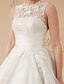 cheap Wedding Dresses-A-Line Wedding Dresses High Neck Ankle Length Lace Over Tulle Regular Straps Vintage Little White Dress Illusion Detail with Sash / Ribbon Ruched Appliques 2022