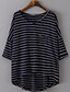 cheap Plus Size Tops-Women&#039;s Blouse Striped Round Neck Navy Blue White Black Daily Holiday Print Clothing Apparel Basic / Summer / Loose Fit