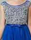 cheap Evening Dresses-A-Line Sparkle &amp; Shine Dress Prom Formal Evening Floor Length Sleeveless Illusion Neck Satin with Sequin 2024