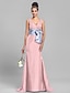 cheap Bridesmaid Dresses-Mermaid / Trumpet Bridesmaid Dress V Neck Sleeveless Elegant Sweep / Brush Train Taffeta with Bow(s) / Criss Cross / Ruched 2022