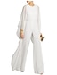 זול Women&#039;s Jumpsuits-Women&#039;s Jumpsuit Zipper Solid Color Round Neck Elegant Party Bootcut Standard Fit Long Sleeve Blue White Black S M L Spring / High Waist